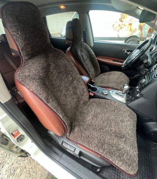 Комплект універсальних накидок на овчині для автомобільних сидінь, 2 шт., сіро-коричневі