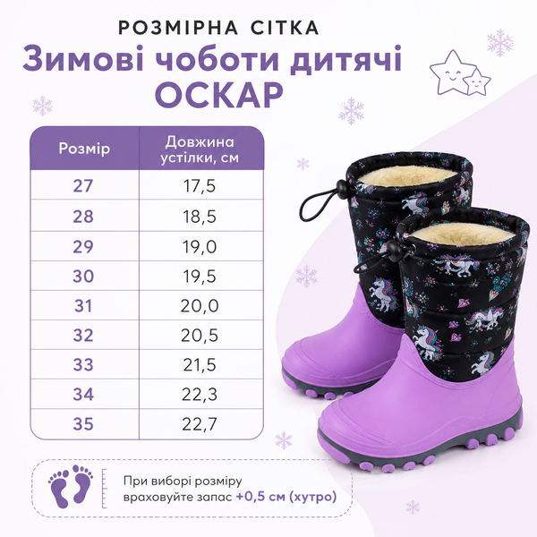 Дитячі зимові чоботи Оскар Єдиноріг чорно-рожеві на овчині Premium Litma (27&ndash;35 р.) 27
